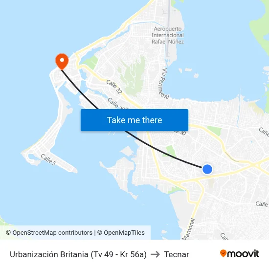 Urbanización Britania (Tv 49 - Kr 56a) to Tecnar map