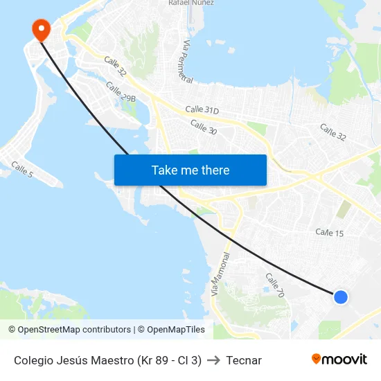 Colegio Jesús Maestro (Kr 89 - Cl 3) to Tecnar map