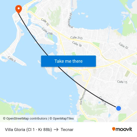 Villa Gloria (Cl 1 - Kr 88b) to Tecnar map