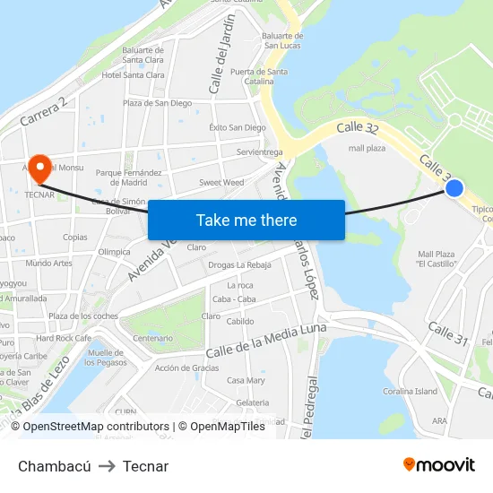 Chambacú to Tecnar map