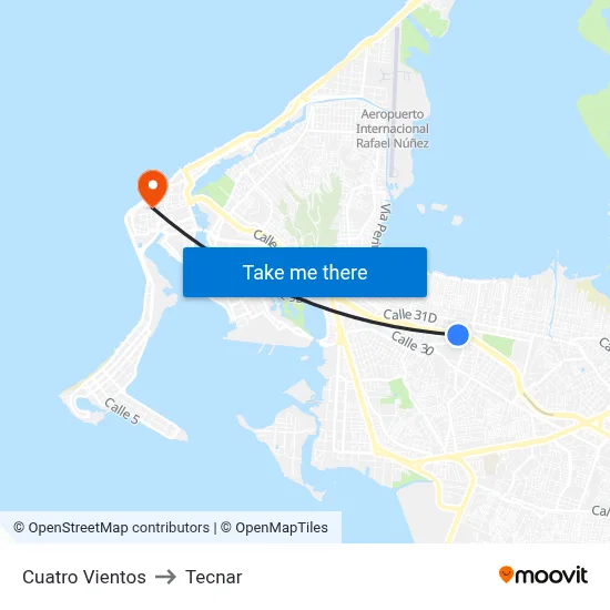 Cuatro Vientos to Tecnar map