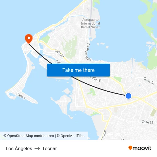 Los Ángeles to Tecnar map