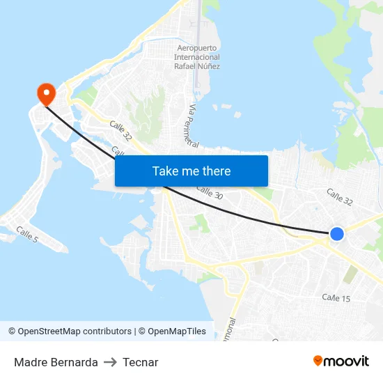 Madre Bernarda to Tecnar map