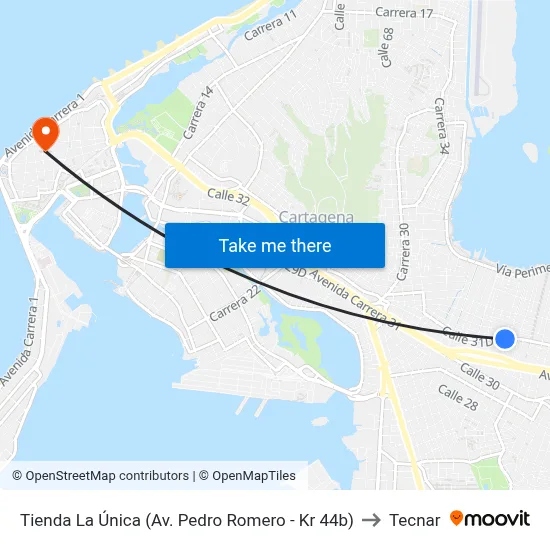Tienda La Única (Av. Pedro Romero - Kr 44b) to Tecnar map