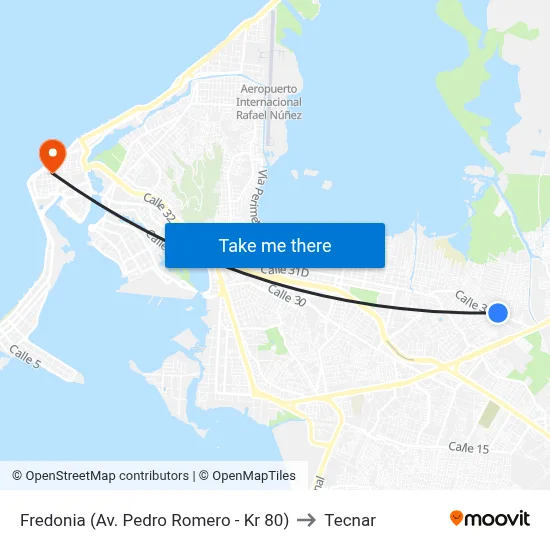 Fredonia (Av. Pedro Romero - Kr 80) to Tecnar map