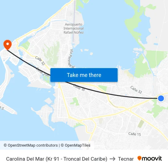Carolina Del Mar (Kr 91 - Troncal Del Caribe) to Tecnar map