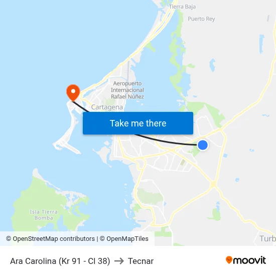 Ara Carolina (Kr 91 - Cl 38) to Tecnar map