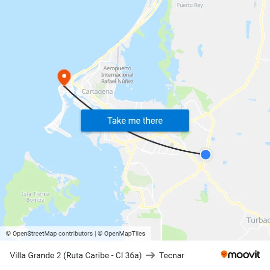 Villa Grande 2 (Ruta Caribe - Cl 36a) to Tecnar map