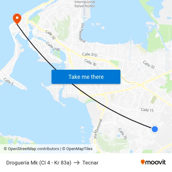 Droguería Mk (Cl 4 - Kr 83a) to Tecnar map