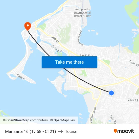 Manzana 16 (Tv 58 - Cl 21) to Tecnar map