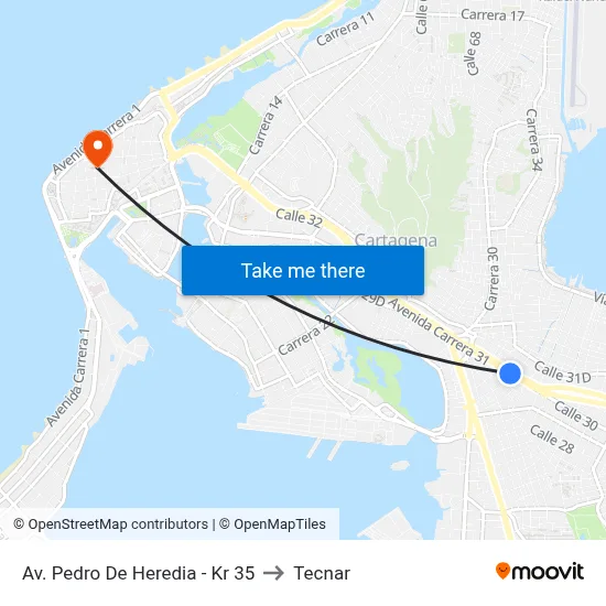 Av. Pedro De Heredia - Kr 35 to Tecnar map