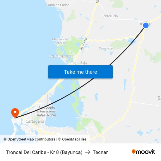 Troncal Del Caribe - Kr 8 (Bayunca) to Tecnar map
