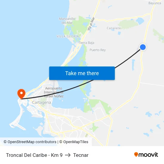 Troncal Del Caribe - Km 9 to Tecnar map