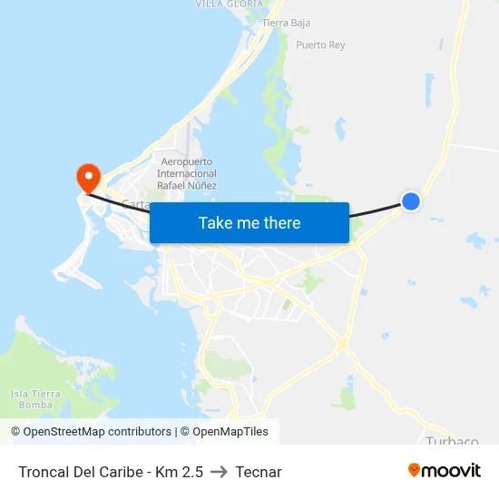 Troncal Del Caribe - Km 2.5 to Tecnar map
