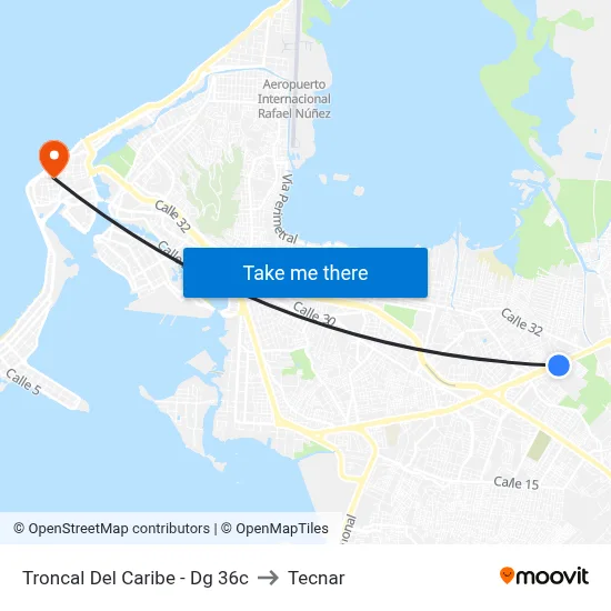 Troncal Del Caribe - Dg 36c to Tecnar map