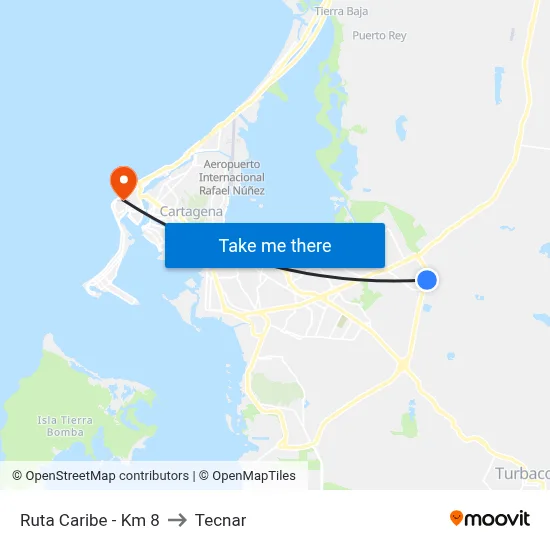 Ruta Caribe - Km 8 to Tecnar map