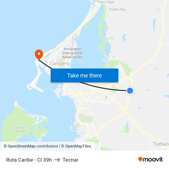 Ruta Caribe - Cl 39h to Tecnar map