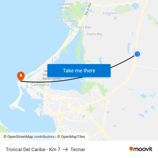 Troncal Del Caribe - Km 7 to Tecnar map