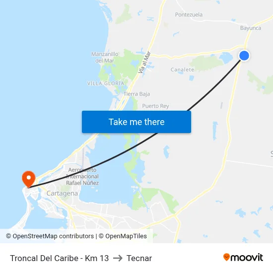 Troncal Del Caribe - Km 13 to Tecnar map