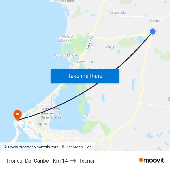 Troncal Del Caribe - Km 14 to Tecnar map