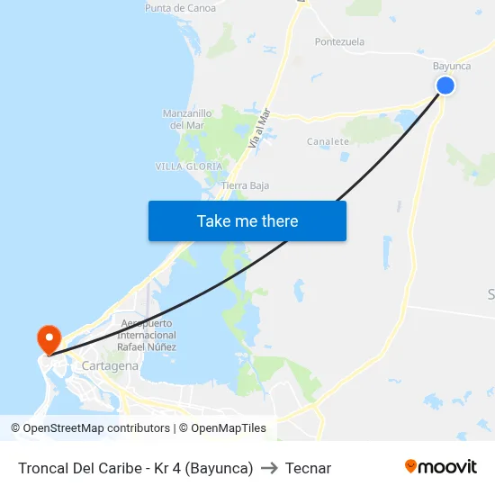 Troncal Del Caribe - Kr 4 (Bayunca) to Tecnar map