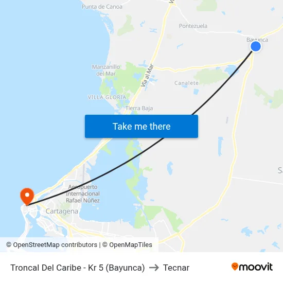 Troncal Del Caribe - Kr 5 (Bayunca) to Tecnar map