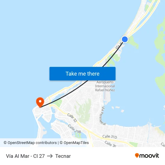 Vía Al Mar - Cl 27 to Tecnar map