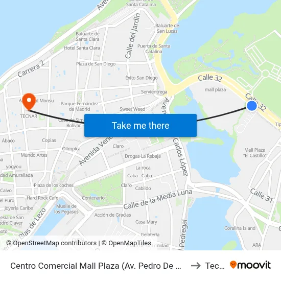 Centro Comercial Mall Plaza (Av. Pedro De Heredia - Kr 12) to Tecnar map