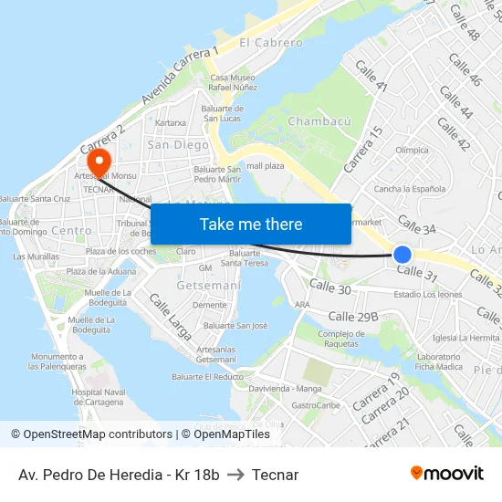 Av. Pedro De Heredia - Kr 18b to Tecnar map