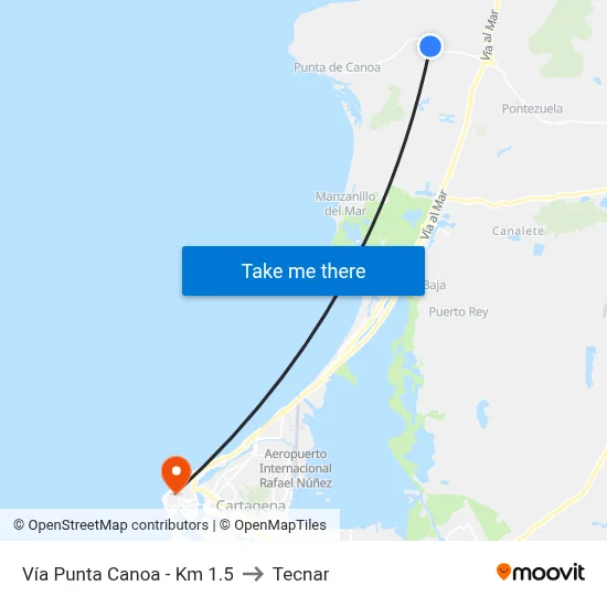 Vía Punta Canoa - Km 1.5 to Tecnar map