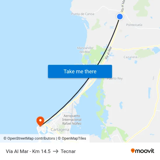 Vía Al Mar - Km 14.5 to Tecnar map