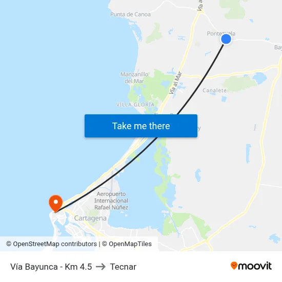 Vía Bayunca - Km 4.5 to Tecnar map