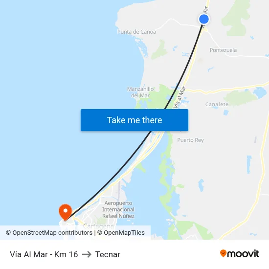 Vía Al Mar - Km 16 to Tecnar map