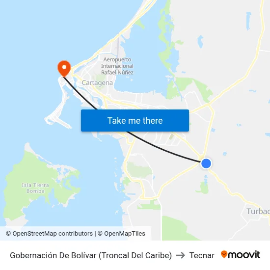 Gobernación De Bolívar (Troncal Del Caribe) to Tecnar map