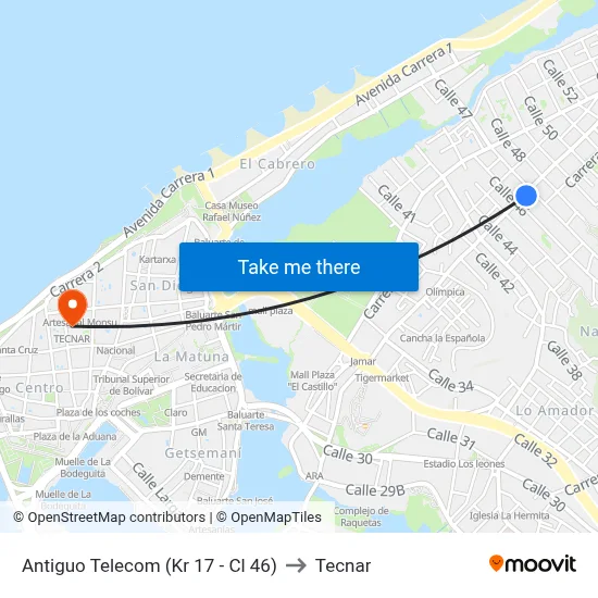 Antiguo Telecom (Kr 17 - Cl 46) to Tecnar map