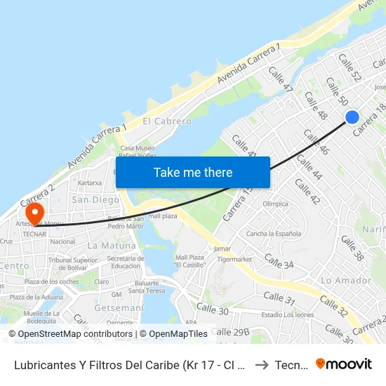 Lubricantes Y Filtros Del Caribe (Kr 17 - Cl 49) to Tecnar map