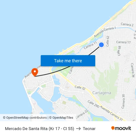 Mercado De Santa Rita (Kr 17 - Cl 55) to Tecnar map