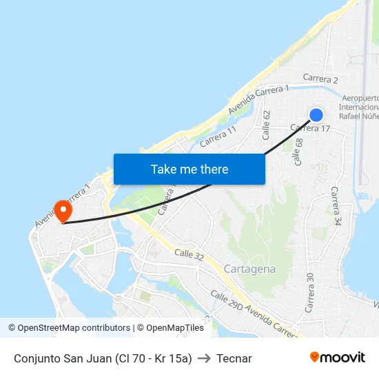 Conjunto San Juan (Cl 70 - Kr 15a) to Tecnar map