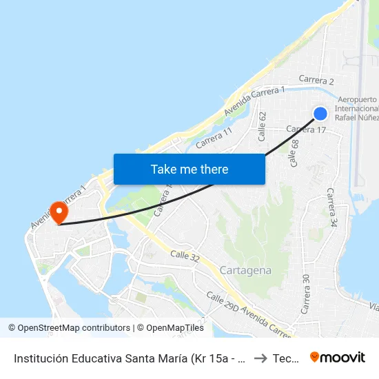 Institución Educativa Santa María (Kr 15a - Cl 70b) to Tecnar map