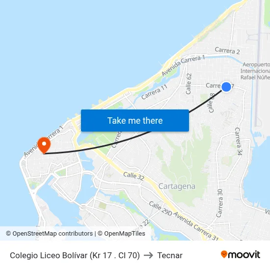 Colegio Liceo Bolívar (Kr 17 . Cl 70) to Tecnar map