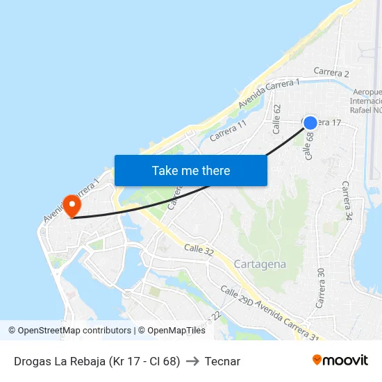 Drogas La Rebaja (Kr 17 - Cl 68) to Tecnar map