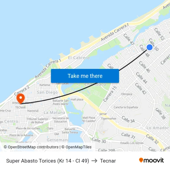 Super Abasto Torices (Kr 14 - Cl 49) to Tecnar map