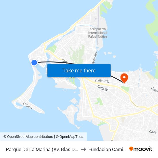 Parque De La Marina (Av. Blas De Lezo - Kr 1) to Fundacion Caminos IPS map