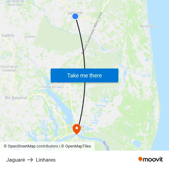 Jaguaré to Linhares map