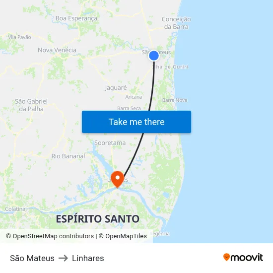 São Mateus to Linhares map