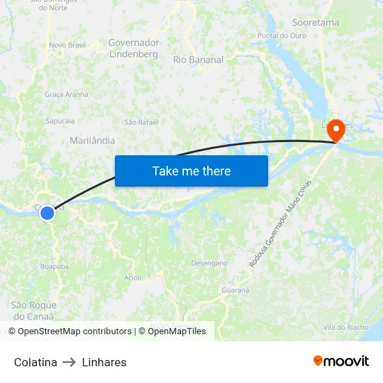 Colatina to Linhares map