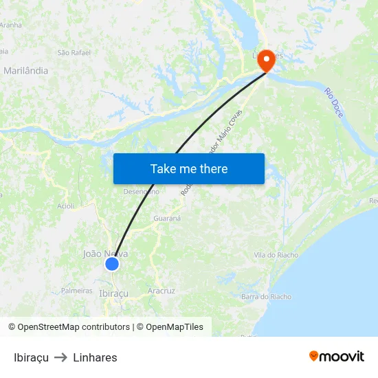 Ibiraçu to Linhares map