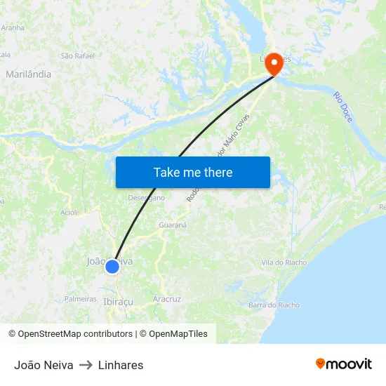 João Neiva to Linhares map