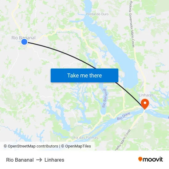 Rio Bananal to Linhares map