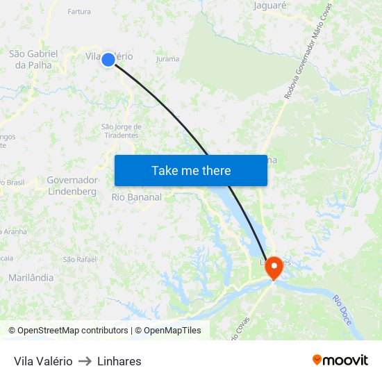 Vila Valério to Linhares map